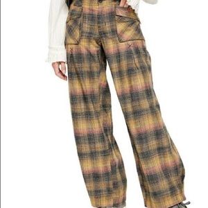 Free people Moss Combo birch plaid wide leg pant, size 0